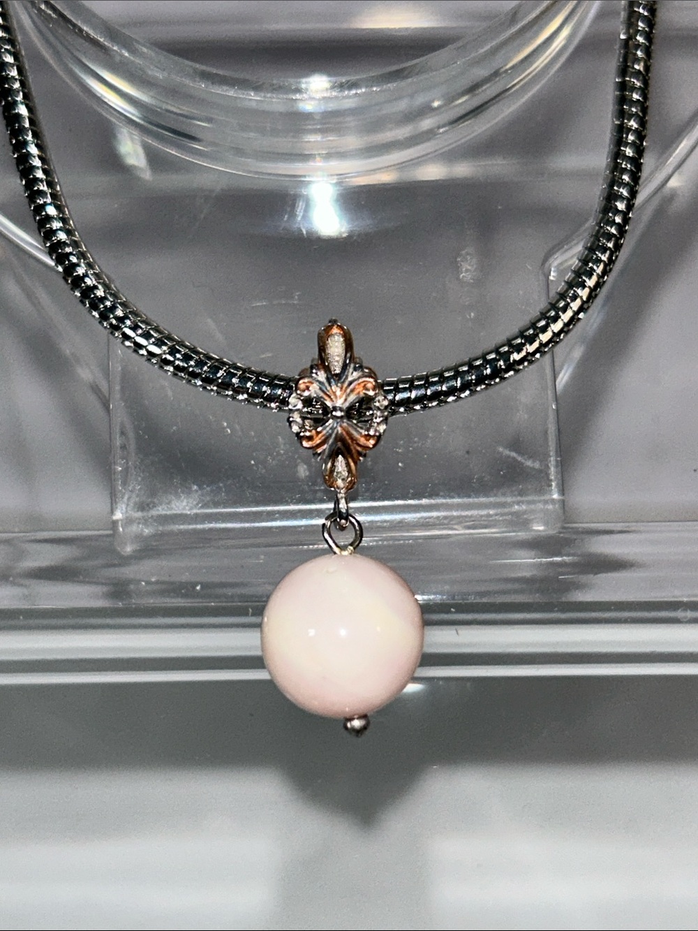 NWOT Gems En Vogue Palladium 18k Genuine Pink Opal Euro Pandora Style Charm